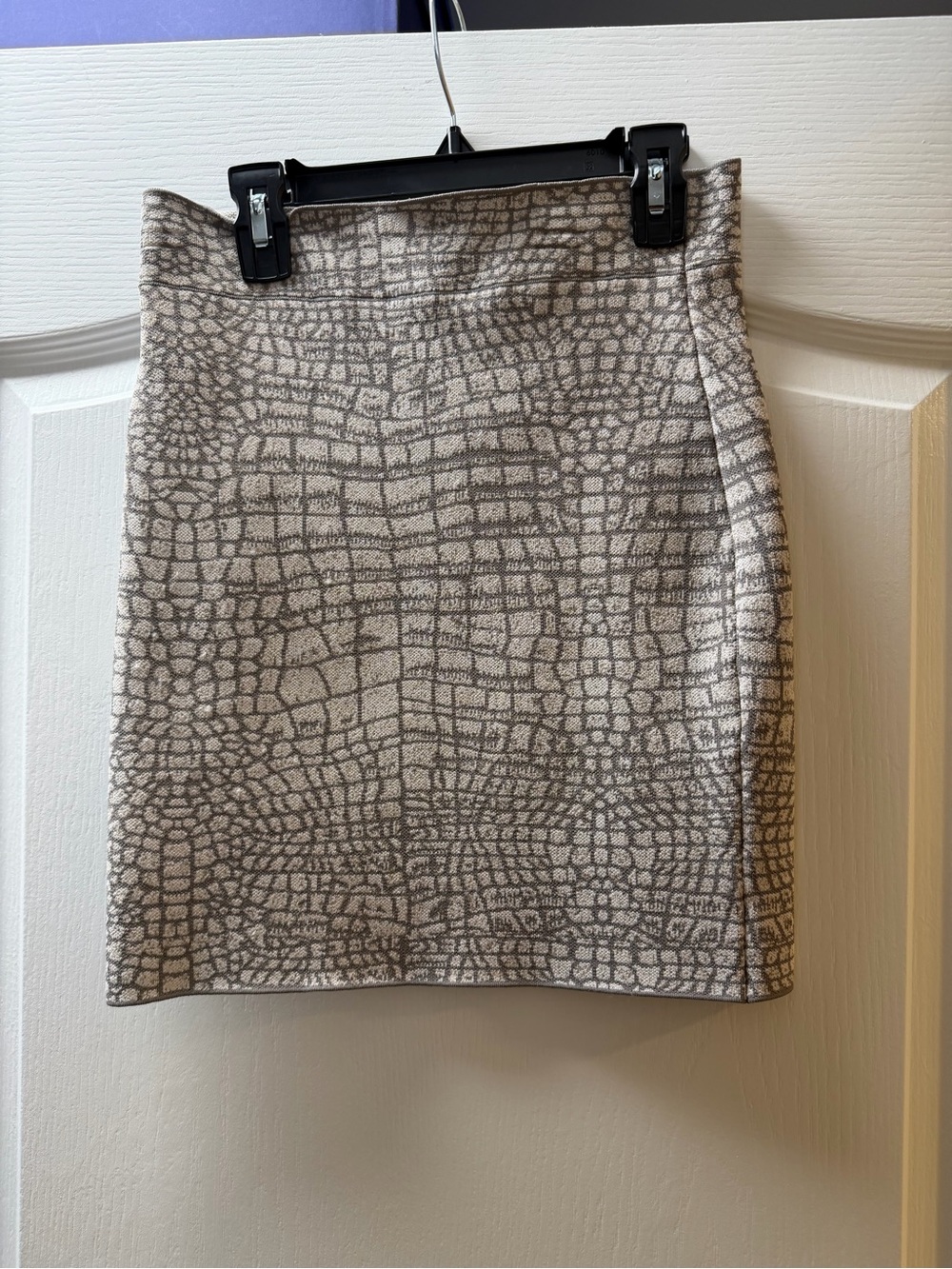 BCBGMaxAzria Beige and Taupe Croc-Print Mini Skirt